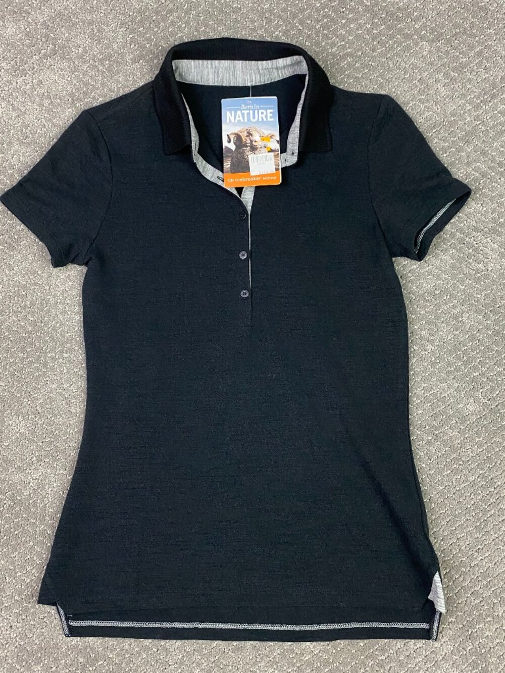 Icebreaker Merino Tech Polo Shirt Womens Small Black Merino Wool Short Sleeve